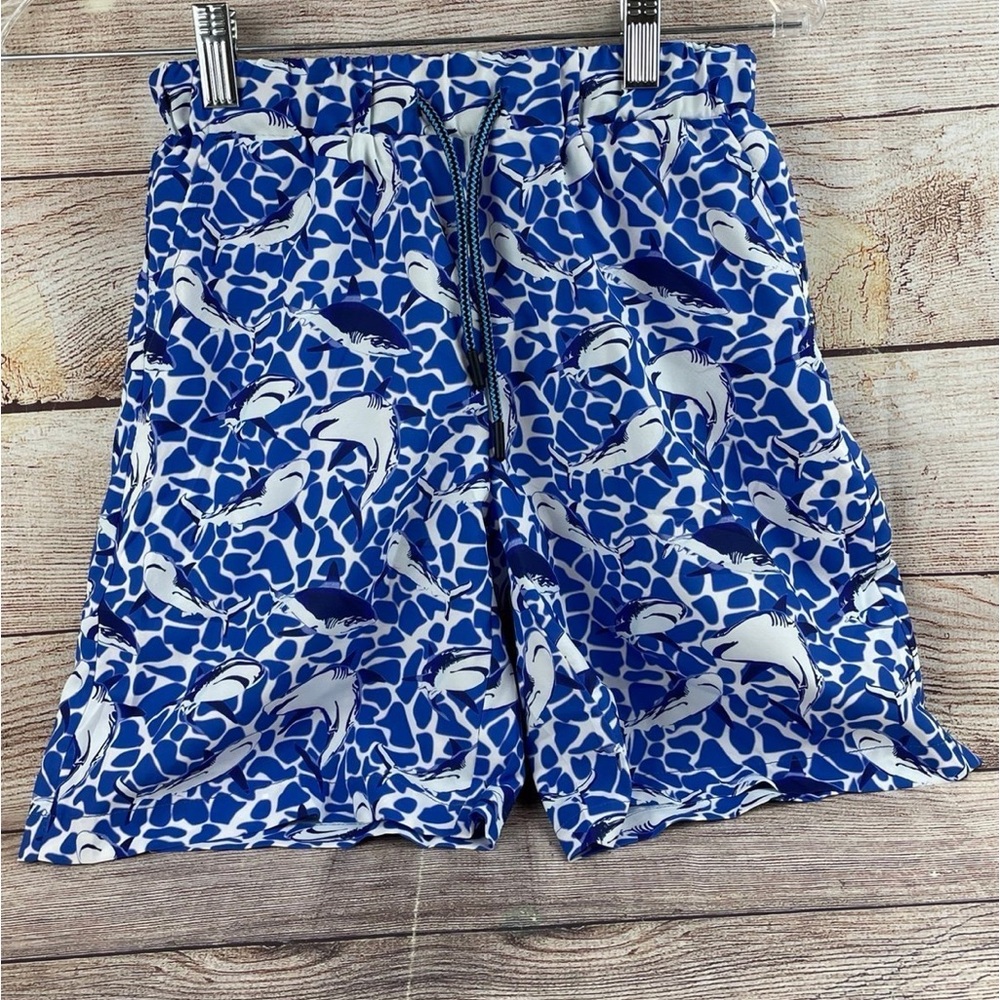 Boys Size 8 Grace Karin Blue Shark Print Swim Trunks Shorts - NEW